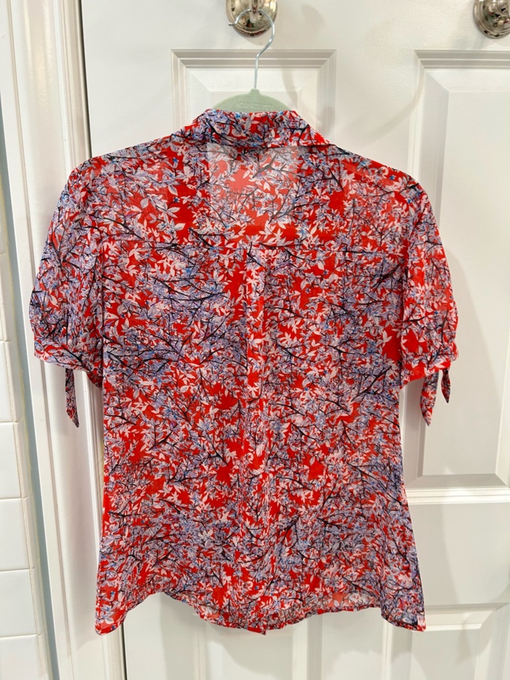 Unique Vintage Red Floral Branch Print Pintuck Blouse Button Up 1940s Style M - Picture 6 of 11